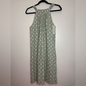 Charlie‎ Paige Green Polka Dot Halter Midi Dress Linen Blend Tie Back NWT Small